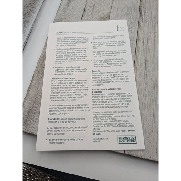 2002 Clue Board Game Replacement Parts Game Board Instructions - Picture 7 of 9